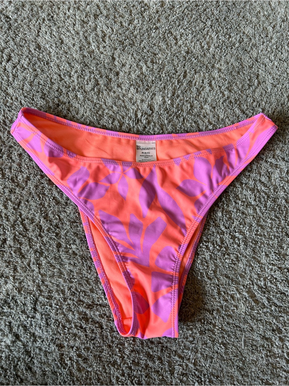 No Boundaries Pink & Orange Leaf-Print Bikini Bottom